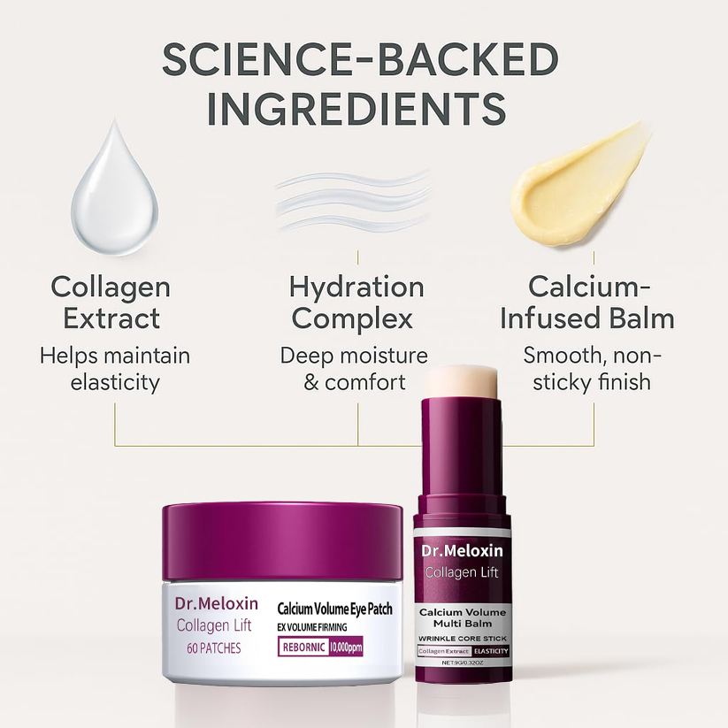 🥯 [Dr.Meloxin Official] 50% OFF ✨ Collagen Lift Eye Balm Stick + Eye Patch Set | Firming, Anti-Aging, Wrinkle Care