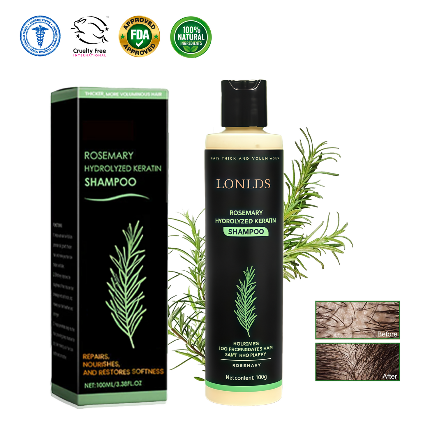 LONLDS® Rosemary Keratin Shampoo for Hair Growth & Thinning Hair - Strengthens & Nourishes