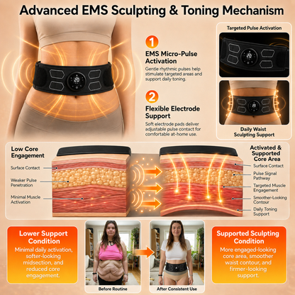 🥭Mresio® Smart Micro-Pulse EMS Sculpting Belt – Waist, Arms, Thighs & Calves Toning Support